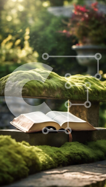 Σετ των 2 Intra Συλλεκτικό Ξύλινο Παζλ Plywood  4mm - Ανοιχτό βιβλίο που καλύπτεται από βρύα στον πάγκο του κήπου Σε Ξύλινο Κουτί - Διαστάσεις: 10x10 cm – 25 κομμάτια