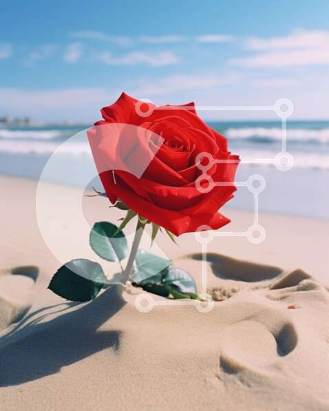 Intra Συλλεκτικό Ξύλινο Παζλ Plywood  4mm - Μονό κόκκινο τριαντάφυλλο στην παραλία Σε Ξύλινο Κουτί - Διαστάσεις: 10x10 cm – 25 κομμάτια