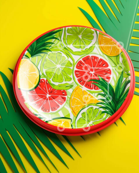 Σετ των 2 Intra Συλλεκτικό Ξύλινο Παζλ Plywood  4mm - Πολύχρωμο πιάτο με σχέδιο λάιμ και λεμόνια Σε Ξύλινο Κουτί - Διαστάσεις: 10x10 cm – 25 κομμάτια