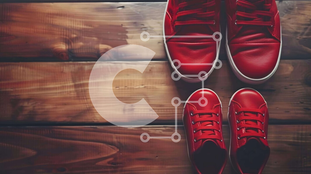 Intra Συλλεκτικό Ξύλινο Παζλ Plywood  4mm - Δύο ζευγάρια κόκκινα αθλητικά παπούτσια σε ξύλινο πάτωμα Σε Ξύλινο Κουτί - Διαστάσεις: 10x10 cm – 25 κομμάτια