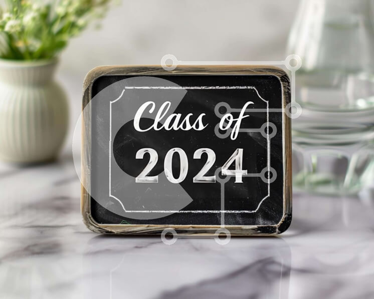 Intra Συλλεκτικό Ξύλινο Παζλ Plywood  4mm - Πινακίδα Μαυροπίνακα Class of 2024 με Floral Decor Σε Ξύλινο Κουτί - Διαστάσεις Puzzle: 10x10 cm – 25 κομμάτια