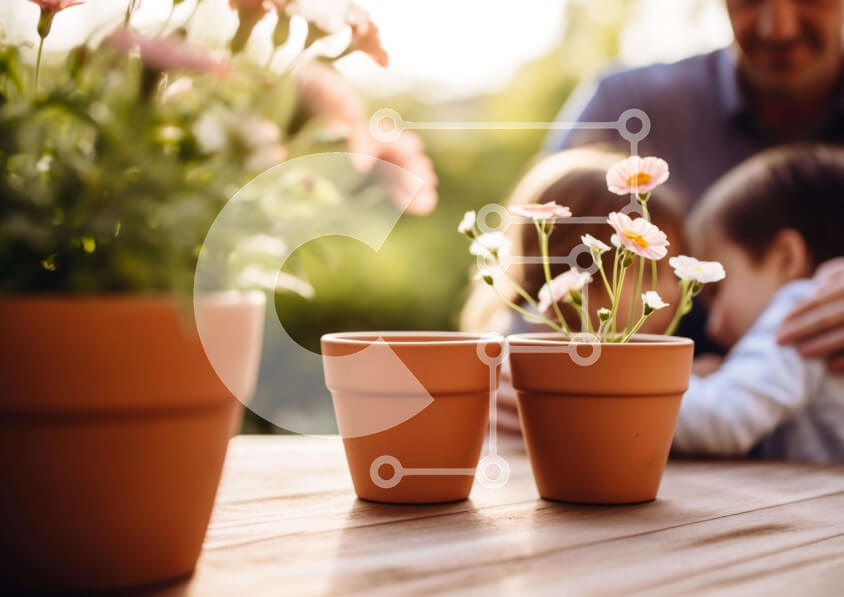 Intra Συλλεκτικό Ξύλινο Παζλ Plywood  4mm - Άνδρας και παιδί με λουλούδια σε ξύλινο τραπέζι Σε Ξύλινο Κουτί - Διαστάσεις: 10x10 cm – 25 κομμάτια