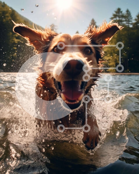 Intra Συλλεκτικό Ξύλινο Παζλ Plywood  4mm - Καφέ σκυλί που παίζει στο νερό Σε Ξύλινο Κουτί - Διαστάσεις: 10x10 cm – 25 κομμάτια