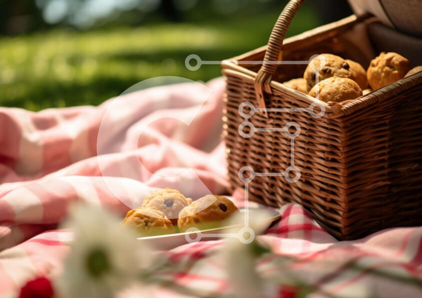 Σετ των 2 Intra Συλλεκτικό Ξύλινο Παζλ Plywood  4mm - Καλάθι για πικνίκ με μπισκότα, μάφιν και λουλούδια Σε Ξύλινο Κουτί - Διαστάσεις: 10x10 cm – 25 κομμάτια