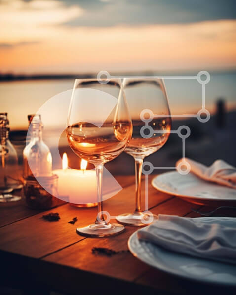 Intra Συλλεκτικό Ξύλινο Παζλ Plywood  4mm - Ρομαντική τραπεζαρία με ποτήρια κρασιού και κεριά Σε Ξύλινο Κουτί - Διαστάσεις Puzzle: 10x10 cm – 25 κομμάτια