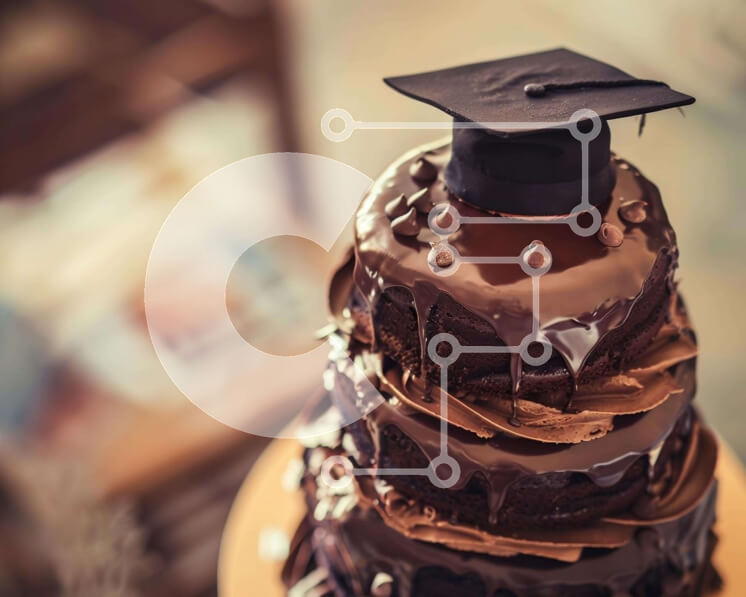 Σετ των 2 Intra Συλλεκτικό Ξύλινο Παζλ Plywood  4mm - Κέικ σοκολάτας τριών επιπέδων με καπέλο αποφοίτησης Σε Ξύλινο Κουτί - Διαστάσεις: 10x10 cm – 25 κομμάτια