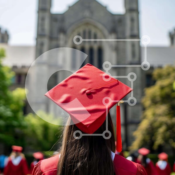 Intra Συλλεκτικό Ξύλινο Παζλ Plywood  4mm - Γυναίκα με κόκκινο σκουφάκι αποφοίτησης σε εντυπωσιακό κτίριο Σε Ξύλινο Κουτί - Διαστάσεις Puzzle: 10x10 cm – 25 κομμάτια