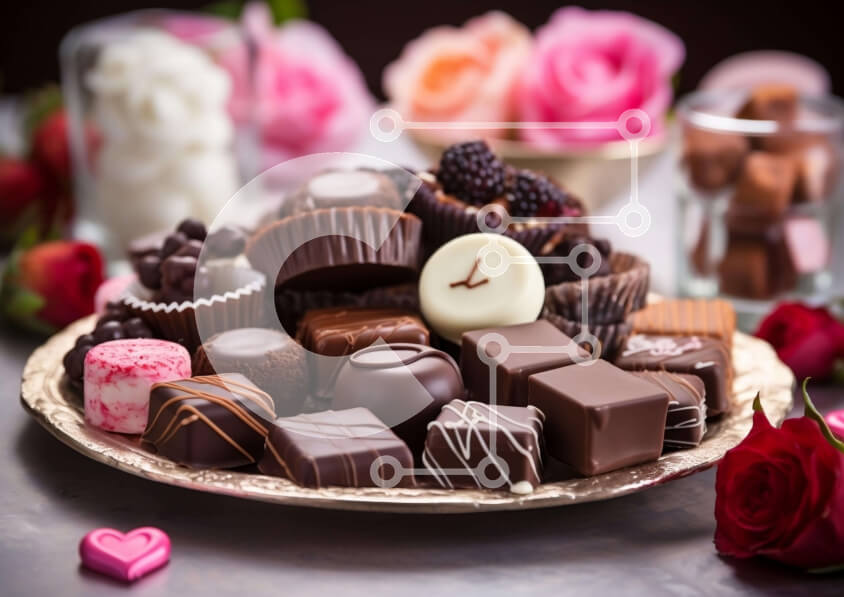 Σετ των 2 Intra Συλλεκτικό Ξύλινο Παζλ Plywood  4mm - Γιορτή του Αγίου Βαλεντίνου με σοκολάτες και τριαντάφυλλα Σε Ξύλινο Κουτί - Διαστάσεις: 10x10 cm – 25 κομμάτια