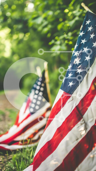 Intra Συλλεκτικό Ξύλινο Παζλ Plywood  4mm - Δύο αμερικανικές σημαίες σε μια χλοώδη περιοχή Σε Ξύλινο Κουτί - Διαστάσεις Puzzle: 10x10 cm – 25 κομμάτια