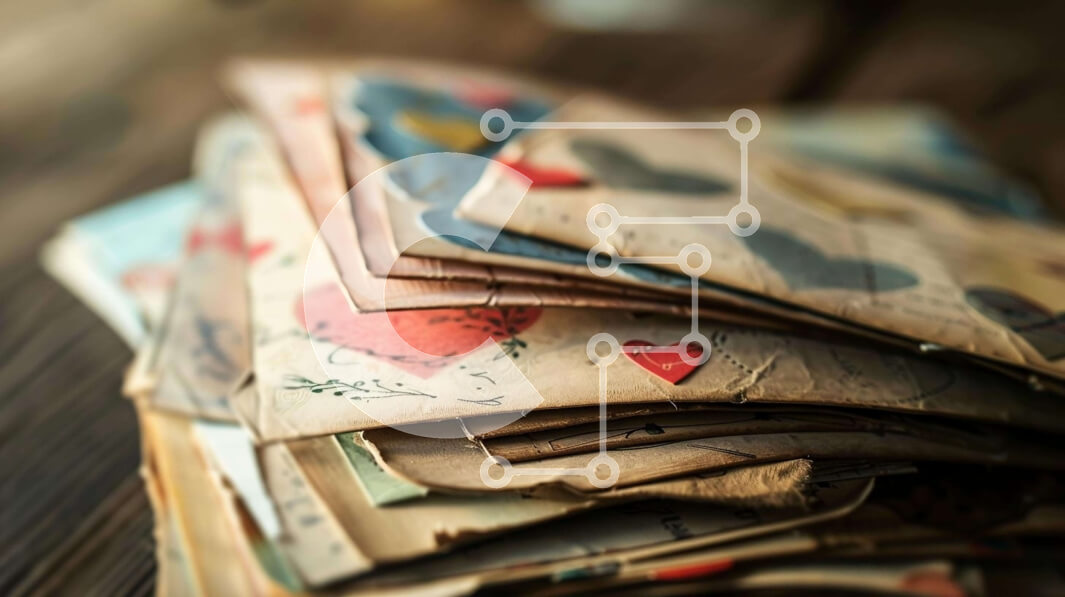 Intra Συλλεκτικό Ξύλινο Παζλ Plywood  4mm - Vintage στοίβα καρτ ποστάλ και γράμματα με καρδιές Σε Ξύλινο Κουτί - Διαστάσεις Puzzle: 10x10 cm – 25 κομμάτια