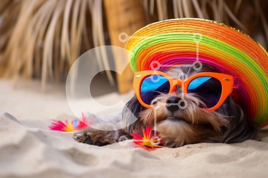 Intra Συλλεκτικό Ξύλινο Παζλ Plywood  4mm - Μικρό σκυλί με πολύχρωμα γυαλιά ηλίου στην παραλία Σε Ξύλινο Κουτί - Διαστάσεις: 10x10 cm – 25 κομμάτια