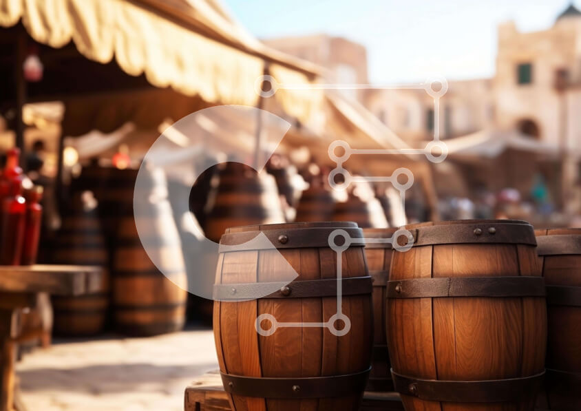 Intra Συλλεκτικό Ξύλινο Παζλ Plywood  4mm - Ξύλινα βαρέλια και εορταστική ατμόσφαιρα σε μια υπαίθρια αγορά Σε Ξύλινο Κουτί - Διαστάσεις Puzzle: 10x10 cm – 25 κομμάτια