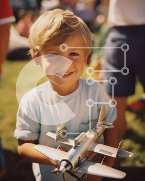 Intra Συλλεκτικό Ξύλινο Παζλ Plywood  4mm - Μοντέλο αεροπλάνου κρατώντας νεαρό αγόρι Σε Ξύλινο Κουτί - Διαστάσεις Puzzle: 10x10 cm – 25 κομμάτια