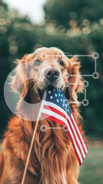 Σετ των 2 Intra Συλλεκτικό Ξύλινο Παζλ Plywood  4mm - Γκόλντεν Ριτρίβερ με αμερικανική σημαία Σε Ξύλινο Κουτί - Διαστάσεις: 10x10 cm – 25 κομμάτια