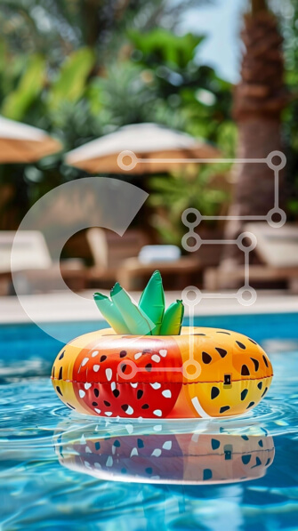 Intra Συλλεκτικό Ξύλινο Παζλ Plywood  4mm - Πλωτήρας σε σχήμα φρούτου στην πισίνα του θερέτρου Σε Ξύλινο Κουτί - Διαστάσεις Puzzle: 10x10 cm – 25 κομμάτια