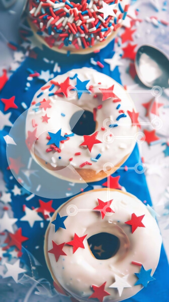 Intra Συλλεκτικό Ξύλινο Παζλ Plywood  4mm - Πατριωτικά ντόνατς σε μπλε τραπεζομάντιλο Σε Ξύλινο Κουτί - Διαστάσεις: 10x10 cm – 25 κομμάτια