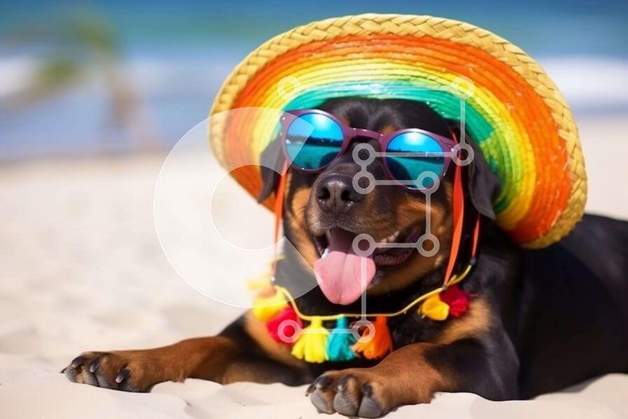 Σετ των 2 Intra Συλλεκτικό Ξύλινο Παζλ Plywood  4mm - Ευτυχισμένος σκύλος ροτβάιλερ στην παραλία Σε Ξύλινο Κουτί - Διαστάσεις: 10x10 cm – 25 κομμάτια