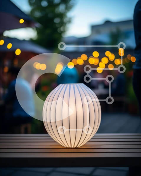 Intra Συλλεκτικό Ξύλινο Παζλ Plywood  4mm - Λευκή μπάλα φωτιστικό σε εξωτερικό ξύλινο πάγκο Σε Ξύλινο Κουτί - Διαστάσεις Puzzle: 10x10 cm – 25 κομμάτια