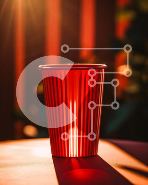 Intra Συλλεκτικό Ξύλινο Παζλ Plywood  4mm - Κόκκινο πλαστικό κύπελλο στο τραπέζι εξωτερικού χώρου Σε Ξύλινο Κουτί - Διαστάσεις: 10x10 cm – 25 κομμάτια