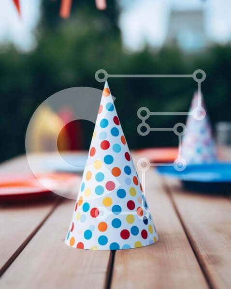 Intra Συλλεκτικό Ξύλινο Παζλ Plywood  4mm - Πολύχρωμα καπέλα για πάρτι σε ξύλινο τραπέζι Σε Ξύλινο Κουτί - Διαστάσεις Puzzle: 10x10 cm – 25 κομμάτια