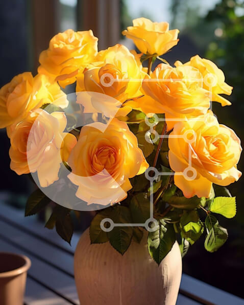 Intra Συλλεκτικό Ξύλινο Παζλ Plywood  4mm - Βάζο με κίτρινα τριαντάφυλλα και φυτό σε γλάστρα Σε Ξύλινο Κουτί - Διαστάσεις: 10x10 cm – 25 κομμάτια