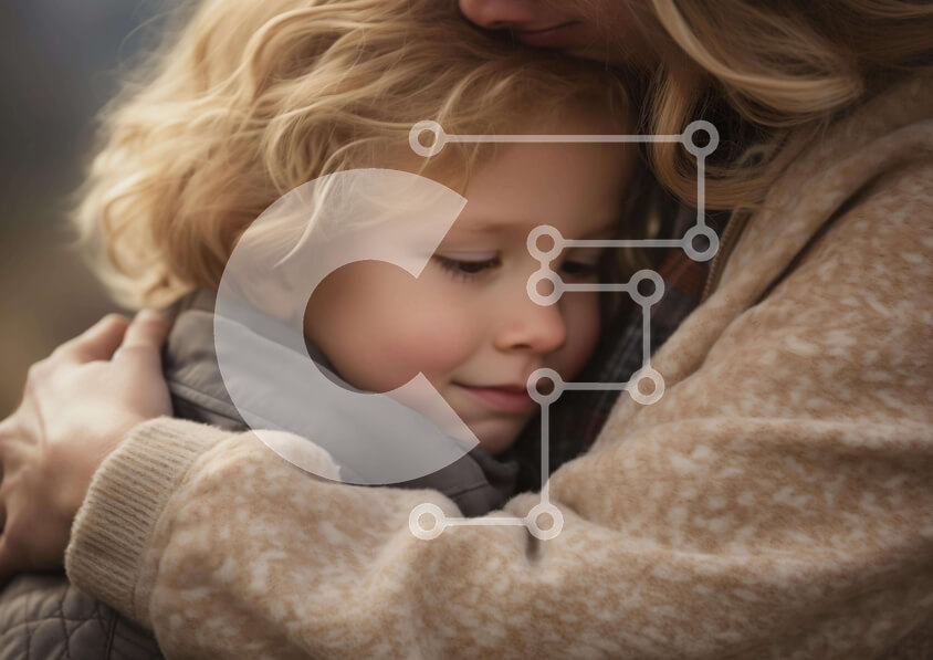 Intra Συλλεκτικό Ξύλινο Παζλ Plywood  4mm - Μητέρα και γιος αγκαλιάζονται στη φύση Σε Ξύλινο Κουτί - Διαστάσεις Puzzle: 10x10 cm – 25 κομμάτια