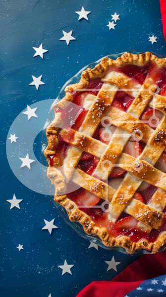 Intra Συλλεκτικό Ξύλινο Παζλ Plywood  4mm - Πατριωτική πίτα σε φόντο αμερικανικής σημαίας Σε Ξύλινο Κουτί - Διαστάσεις: 10x10 cm – 25 κομμάτια