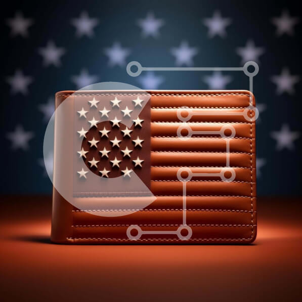 Intra Συλλεκτικό Ξύλινο Παζλ Plywood  4mm - Δερμάτινο πορτοφόλι καφέ με σχέδιο αμερικανικής σημαίας Σε Ξύλινο Κουτί - Διαστάσεις: 10x10 cm – 25 κομμάτια