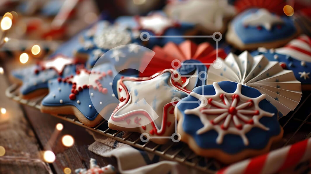 Σετ των 2 Intra Συλλεκτικό Ξύλινο Παζλ Plywood  4mm - Εορταστική οθόνη με κόκκινα, λευκά και μπλε μπισκότα Σε Ξύλινο Κουτί - Διαστάσεις: 10x10 cm – 25 κομμάτια