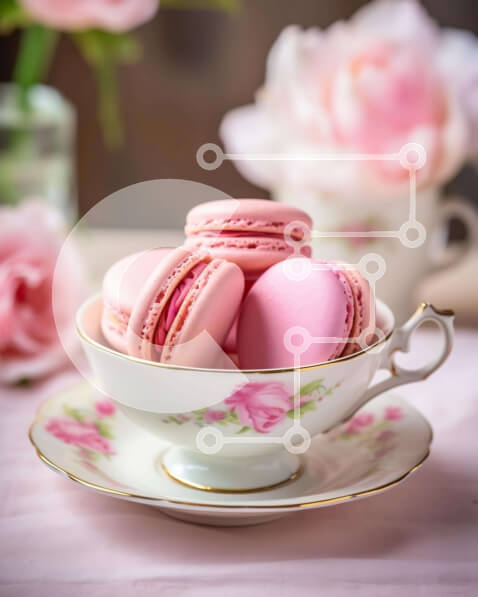 Σετ των 2 Intra Συλλεκτικό Ξύλινο Παζλ Plywood  4mm - Λευκό φλιτζάνι τσαγιού με ροζ αμυγδαλωτά και τριαντάφυλλα Σε Ξύλινο Κουτί - Διαστάσεις: 10x10 cm – 25 κομμάτια