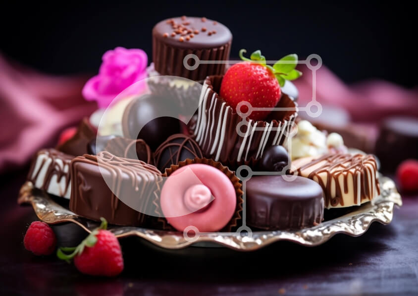 Σετ των 2 Intra Συλλεκτικό Ξύλινο Παζλ Plywood  4mm - Ποικιλία από σοκολάτες και καραμέλες σε ασημένιο πιάτο Σε Ξύλινο Κουτί - Διαστάσεις: 10x10 cm – 25 κομμάτια