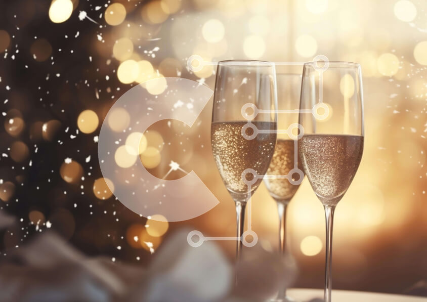 Intra Συλλεκτικό Ξύλινο Παζλ Plywood  4mm - Τρία φλάουτα σαμπάνιας σε ένα εορταστικό περιβάλλον Σε Ξύλινο Κουτί - Διαστάσεις Puzzle: 10x10 cm – 25 κομμάτια