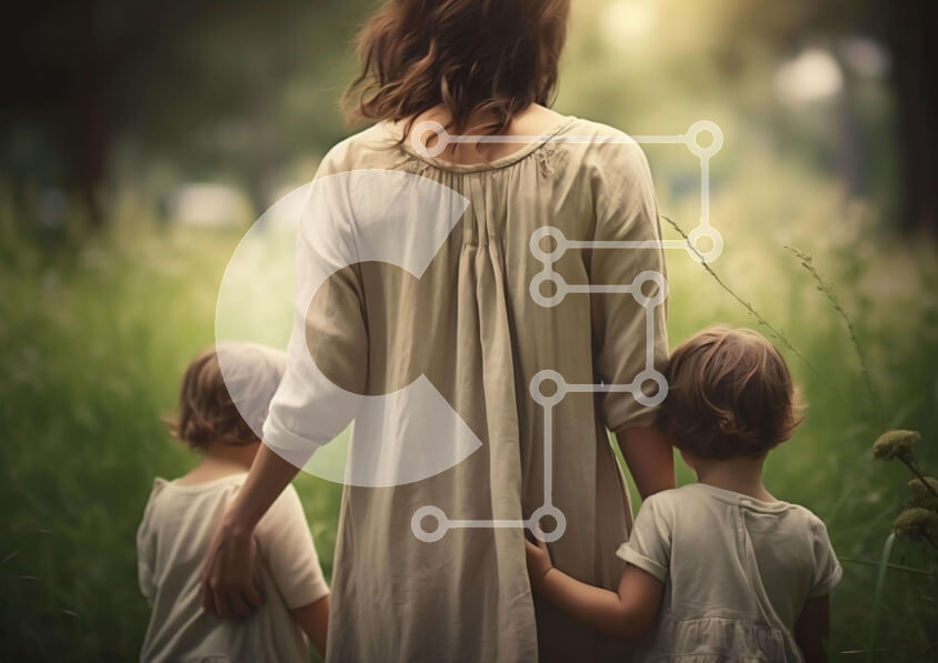 Intra Συλλεκτικό Ξύλινο Παζλ Plywood  4mm - Γυναίκα με δύο παιδιά σε ένα χορταριασμένο χωράφι Σε Ξύλινο Κουτί - Διαστάσεις Puzzle: 10x10 cm – 25 κομμάτια