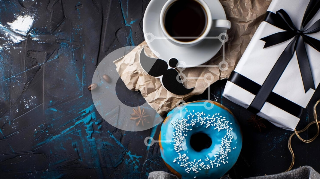 Σετ των 2 Intra Συλλεκτικό Ξύλινο Παζλ Plywood  4mm - Μπλε ντόνατ με φλιτζάνια καφέ και κουτί δώρου Σε Ξύλινο Κουτί - Διαστάσεις: 10x10 cm – 25 κομμάτια