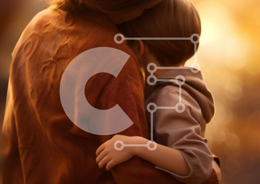 Intra Συλλεκτικό Ξύλινο Παζλ Plywood  4mm - Μητέρα και γιος που αγκαλιάζονται Σε Ξύλινο Κουτί - Διαστάσεις Puzzle: 10x10 cm – 25 κομμάτια