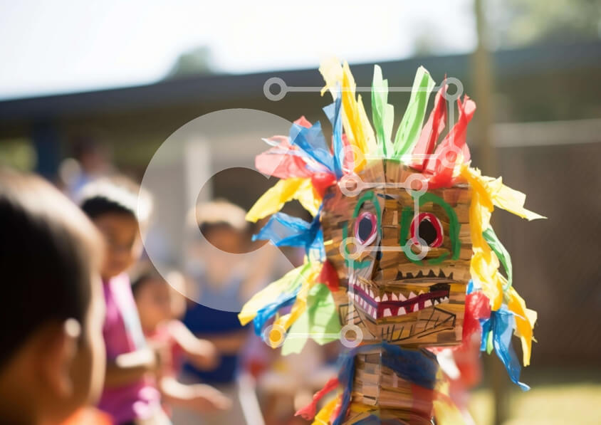 Intra Συλλεκτικό Ξύλινο Παζλ Plywood  4mm - Πολύχρωμη χάρτινη μάσκα σε μια εκδήλωση Σε Ξύλινο Κουτί - Διαστάσεις Puzzle: 10x10 cm – 25 κομμάτια