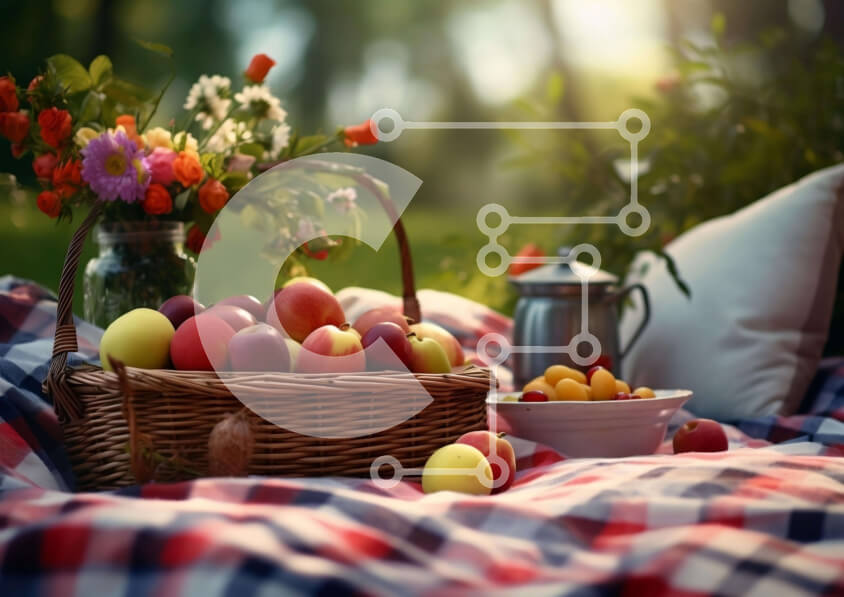 Intra Συλλεκτικό Ξύλινο Παζλ Plywood  4mm - Καλάθι για πικνίκ εξωτερικού χώρου με μήλα και λουλούδια Σε Ξύλινο Κουτί - Διαστάσεις Puzzle: 10x10 cm – 25 κομμάτια