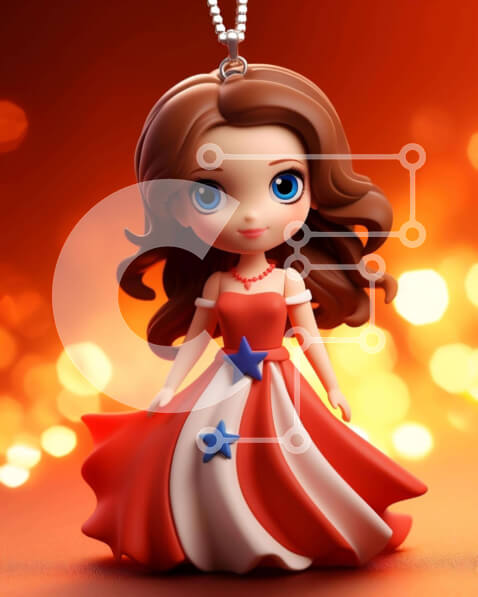 Intra Συλλεκτικό Ξύλινο Παζλ Plywood  4mm - Κούκλα σε κόκκινο, λευκό και μπλε φόρεμα με αστέρια Σε Ξύλινο Κουτί - Διαστάσεις Puzzle: 10x10 cm – 25 κομμάτια