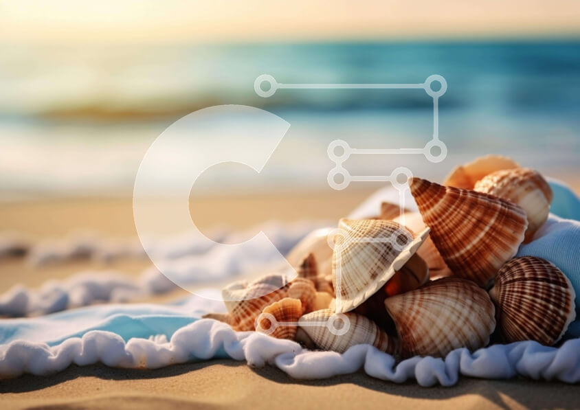 Intra Συλλεκτικό Ξύλινο Παζλ Plywood  4mm - Κοχύλια σε μια σκηνή στην παραλία Σε Ξύλινο Κουτί - Διαστάσεις: 10x10 cm – 25 κομμάτια