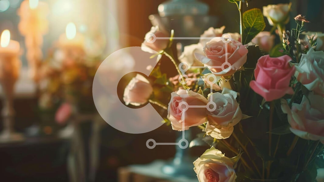 Intra Συλλεκτικό Ξύλινο Παζλ Plywood  4mm - Ροζ και λευκά τριαντάφυλλα σε βάζο με αναμμένα κεριά Σε Ξύλινο Κουτί - Διαστάσεις Puzzle: 10x10 cm – 25 κομμάτια