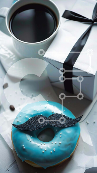 Intra Συλλεκτικό Ξύλινο Παζλ Plywood  4mm - Μπλε μουστάκι ντόνατ και καφές με κουτί δώρου Σε Ξύλινο Κουτί - Διαστάσεις: 10x10 cm – 25 κομμάτια