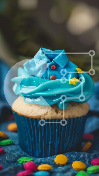 Intra Συλλεκτικό Ξύλινο Παζλ Plywood  4mm - Πολύχρωμο Cupcake με Blue Frosting και Sprinkles Σε Ξύλινο Κουτί - Διαστάσεις: 10x10 cm – 25 κομμάτια