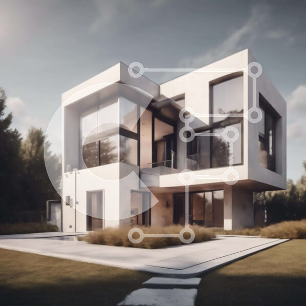 Intra Συλλεκτικό Ξύλινο Παζλ Plywood  4mm - Μοντέρνο σύγχρονο σπίτι με μεγάλα παράθυρα και ανοιχτή κάτοψη Σε Ξύλινο Κουτί - Διαστάσεις Puzzle: 10x10 cm – 25 κομμάτια