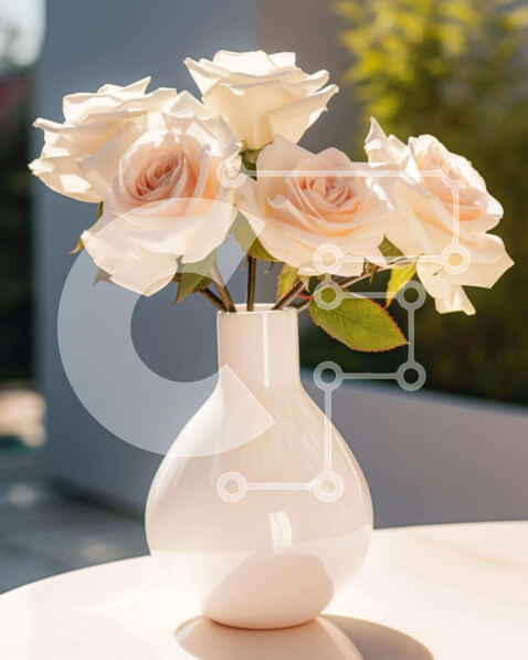 Σετ των 2 Intra Συλλεκτικό Ξύλινο Παζλ Plywood  4mm - Λευκό βάζο με ροζ τριαντάφυλλα στο τραπέζι Σε Ξύλινο Κουτί - Διαστάσεις: 10x10 cm – 25 κομμάτια