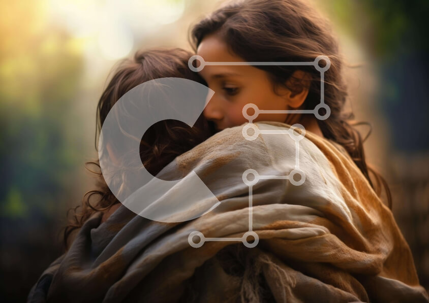 Intra Συλλεκτικό Ξύλινο Παζλ Plywood  4mm - Δύο γυναίκες που αγκαλιάζονται σε εξωτερικούς χώρους με μια κουβέρτα Σε Ξύλινο Κουτί - Διαστάσεις Puzzle: 10x10 cm – 25 κομμάτια