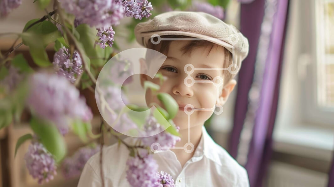 Intra Συλλεκτικό Ξύλινο Παζλ Plywood  4mm - Νεαρό αγόρι με μωβ λιλά λουλούδια Σε Ξύλινο Κουτί - Διαστάσεις Puzzle: 10x10 cm – 25 κομμάτια