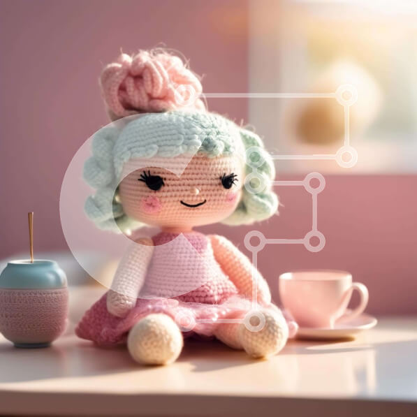 Intra Συλλεκτικό Ξύλινο Παζλ Plywood  4mm - Κούκλα με κροσέ με φλιτζάνια καφέ Σε Ξύλινο Κουτί - Διαστάσεις: 10x10 cm – 25 κομμάτια