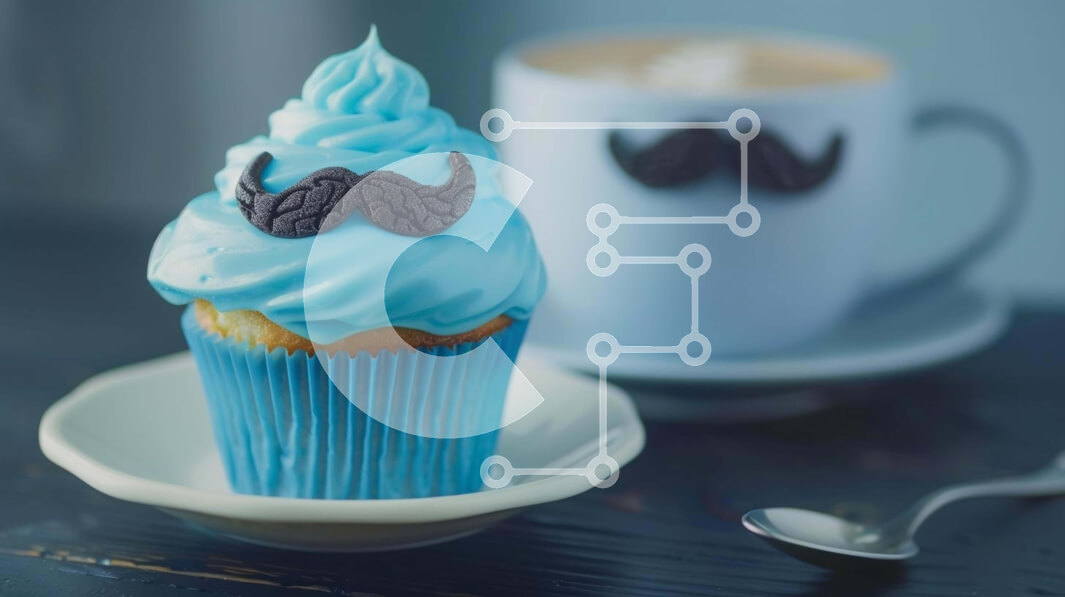 Σετ των 2 Intra Συλλεκτικό Ξύλινο Παζλ Plywood  4mm - Μπλε cupcake με μουστάκι και φλιτζάνια καφέ Σε Ξύλινο Κουτί - Διαστάσεις: 10x10 cm – 25 κομμάτια