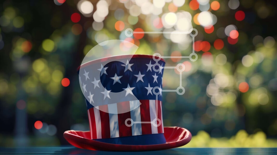 Intra Συλλεκτικό Ξύλινο Παζλ Plywood  4mm - Κόκκινο, λευκό και μπλε καπέλο με αμερικανική σημαία Σε Ξύλινο Κουτί - Διαστάσεις Puzzle: 10x10 cm – 25 κομμάτια