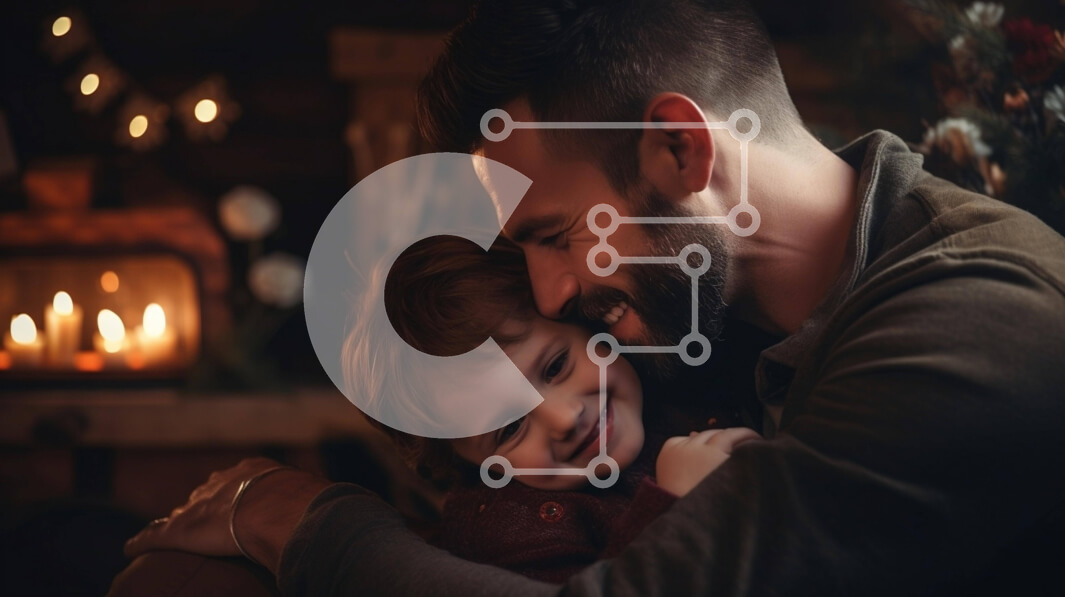 Intra Συλλεκτικό Ξύλινο Παζλ Plywood  4mm - Συγκινητική στιγμή: Πατέρας και κόρη δίπλα στο τζάκι με χριστουγεννιάτικα φώτα Σε Ξύλινο Κουτί - Διαστάσεις Puzzle: 10x10 cm – 25 κομμάτια